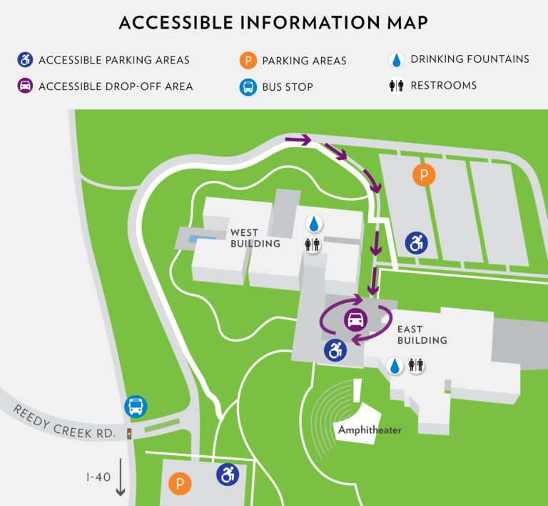 A map of the drop-off and accessible parking areas at the North Carolina Museum of Art.
