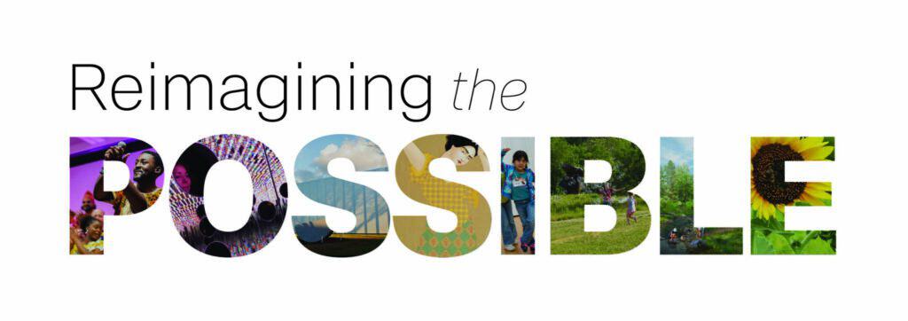 A colorful logo that reads, "Reimagining the Possible." Each letter of the word "Possible" is comprised of a different photo.