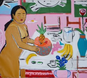 Monica Kim Garza, Table Setter, 2016/2017, acrylic on canvas, 36 x 48 in., Courtesy of the artist