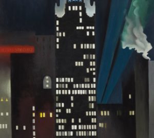 Georgia O’Keeffe, Radiator Building—Night, New York, 1927, oil on canvas, 48 x 30 in., Alfred Stieglitz Collection, co-owned by Fisk University, Nashville, Tennessee, and Crystal Bridges Museum of American Art, Bentonville, Arkansas; © 2018 Georgia O’Keeffe Museum; Photograph: Crystal Bridges Museum of American Art/Edward C. Robinson III